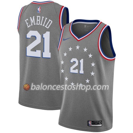 Camiseta Hombre NBA Philadelphia 76ers Joel Embiid 21 2018-19 Nike City Edition Gris Swingman